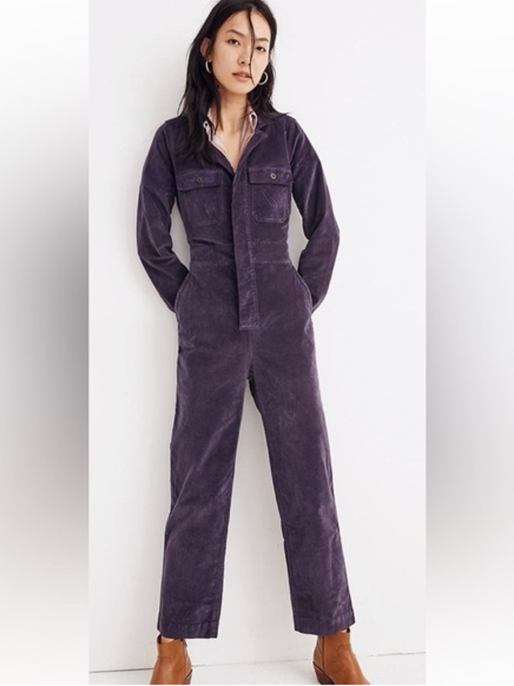 Madewell Velveteen Slim Coverall Jumpsuit Dark Eggplant Purple – Size 6